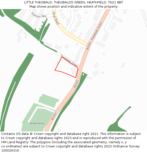 LITTLE THEOBALD, THEOBALDS GREEN, HEATHFIELD, TN21 8BT: Location map and indicative extent of plot