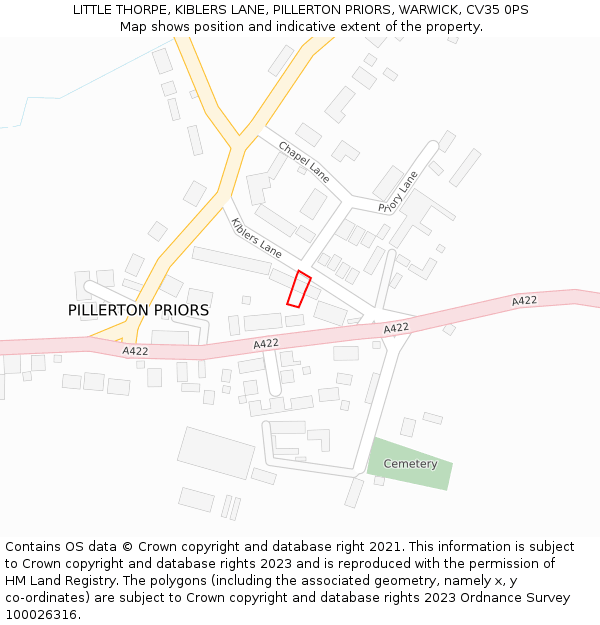 LITTLE THORPE, KIBLERS LANE, PILLERTON PRIORS, WARWICK, CV35 0PS: Location map and indicative extent of plot