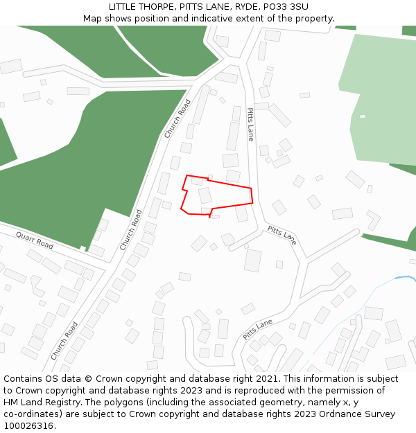LITTLE THORPE, PITTS LANE, RYDE, PO33 3SU: Location map and indicative extent of plot