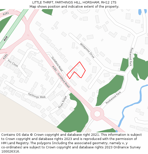 LITTLE THRIFT, FARTHINGS HILL, HORSHAM, RH12 1TS: Location map and indicative extent of plot