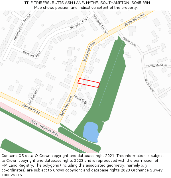 LITTLE TIMBERS, BUTTS ASH LANE, HYTHE, SOUTHAMPTON, SO45 3RN: Location map and indicative extent of plot