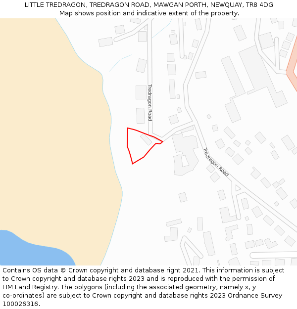 LITTLE TREDRAGON, TREDRAGON ROAD, MAWGAN PORTH, NEWQUAY, TR8 4DG: Location map and indicative extent of plot