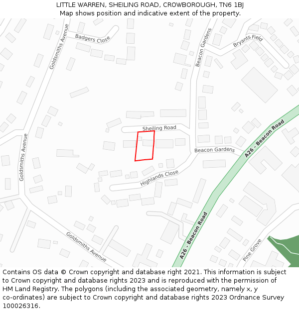 LITTLE WARREN, SHEILING ROAD, CROWBOROUGH, TN6 1BJ: Location map and indicative extent of plot