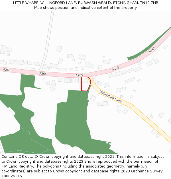 LITTLE WHARF, WILLINGFORD LANE, BURWASH WEALD, ETCHINGHAM, TN19 7HR: Location map and indicative extent of plot