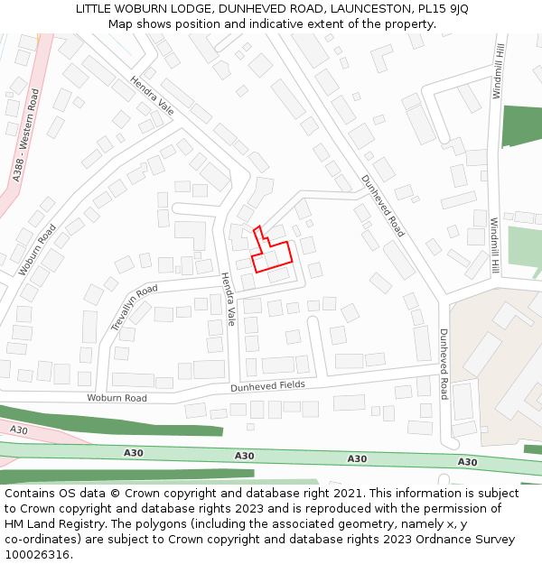 LITTLE WOBURN LODGE, DUNHEVED ROAD, LAUNCESTON, PL15 9JQ: Location map and indicative extent of plot