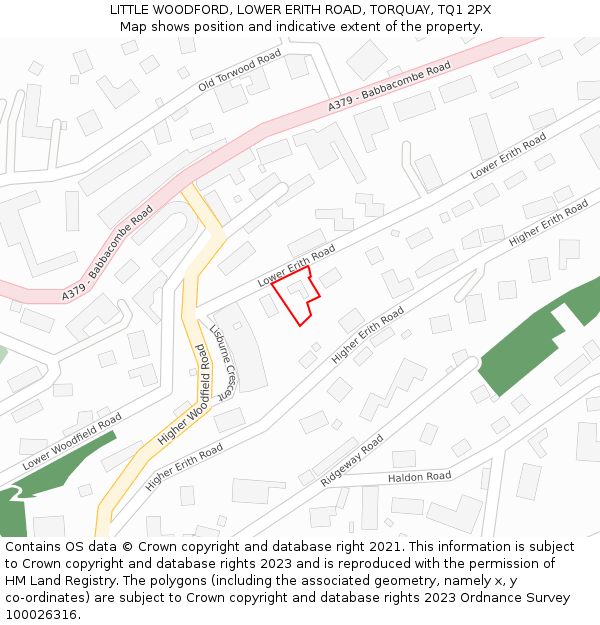 LITTLE WOODFORD, LOWER ERITH ROAD, TORQUAY, TQ1 2PX: Location map and indicative extent of plot