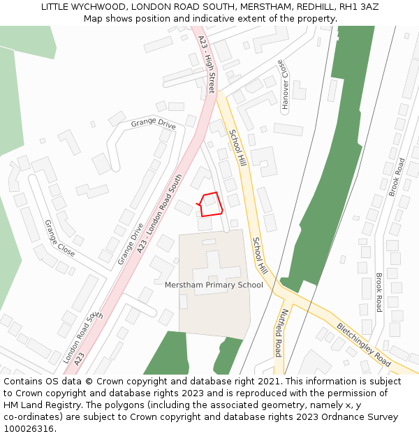 LITTLE WYCHWOOD, LONDON ROAD SOUTH, MERSTHAM, REDHILL, RH1 3AZ: Location map and indicative extent of plot