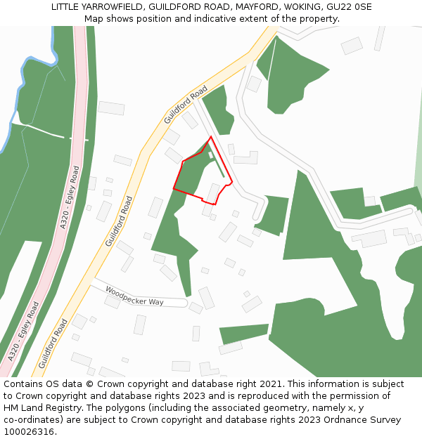 LITTLE YARROWFIELD, GUILDFORD ROAD, MAYFORD, WOKING, GU22 0SE: Location map and indicative extent of plot