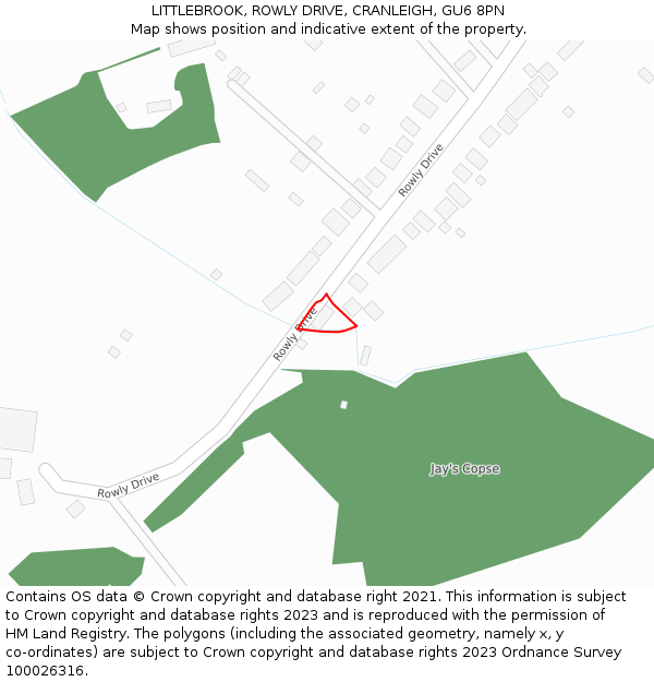 LITTLEBROOK, ROWLY DRIVE, CRANLEIGH, GU6 8PN: Location map and indicative extent of plot