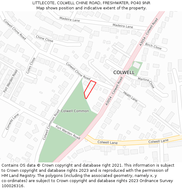 LITTLECOTE, COLWELL CHINE ROAD, FRESHWATER, PO40 9NR: Location map and indicative extent of plot