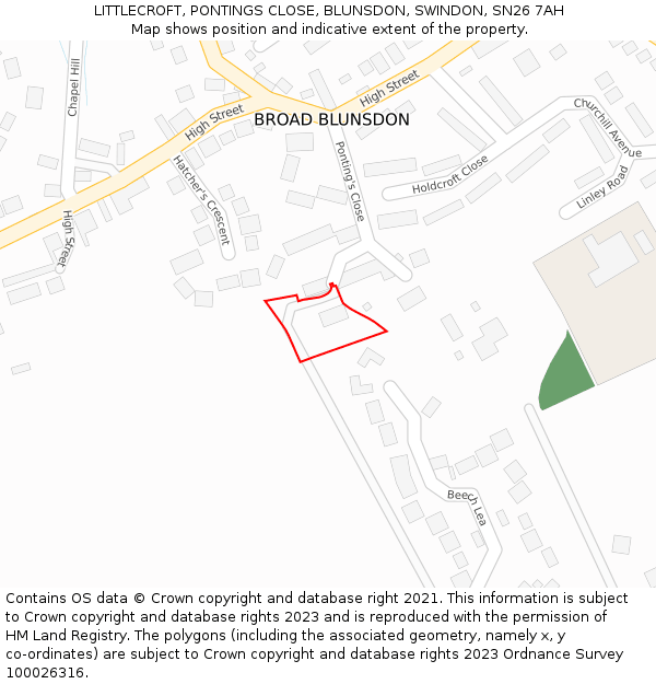 LITTLECROFT, PONTINGS CLOSE, BLUNSDON, SWINDON, SN26 7AH: Location map and indicative extent of plot
