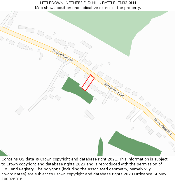 LITTLEDOWN, NETHERFIELD HILL, BATTLE, TN33 0LH: Location map and indicative extent of plot