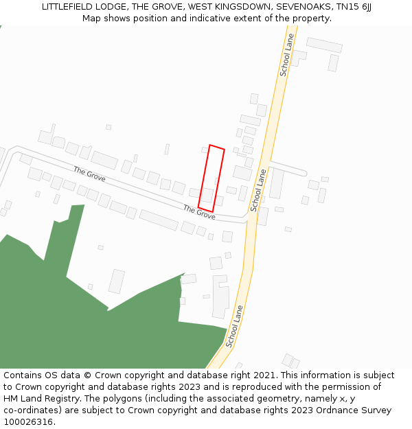 LITTLEFIELD LODGE, THE GROVE, WEST KINGSDOWN, SEVENOAKS, TN15 6JJ: Location map and indicative extent of plot