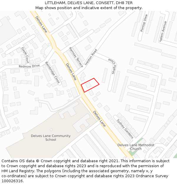LITTLEHAM, DELVES LANE, CONSETT, DH8 7ER: Location map and indicative extent of plot