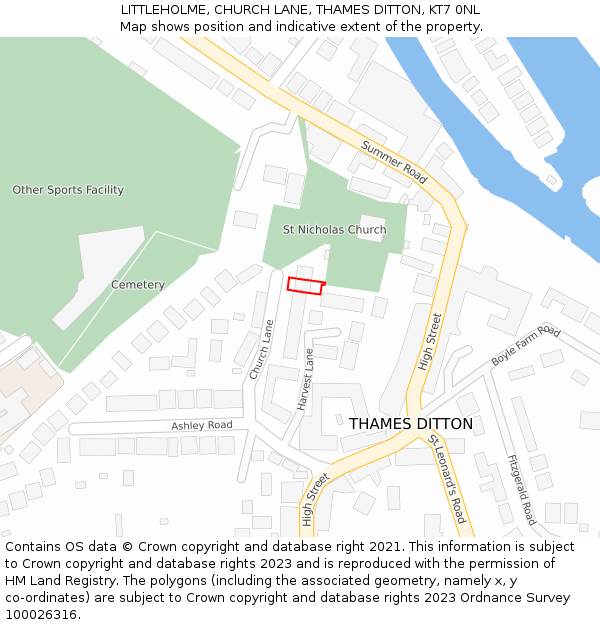 LITTLEHOLME, CHURCH LANE, THAMES DITTON, KT7 0NL: Location map and indicative extent of plot