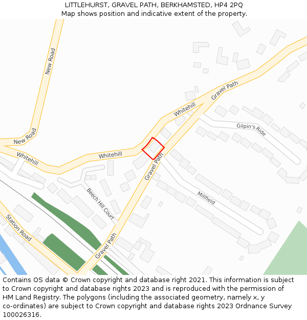 LITTLEHURST, GRAVEL PATH, BERKHAMSTED, HP4 2PQ: Location map and indicative extent of plot