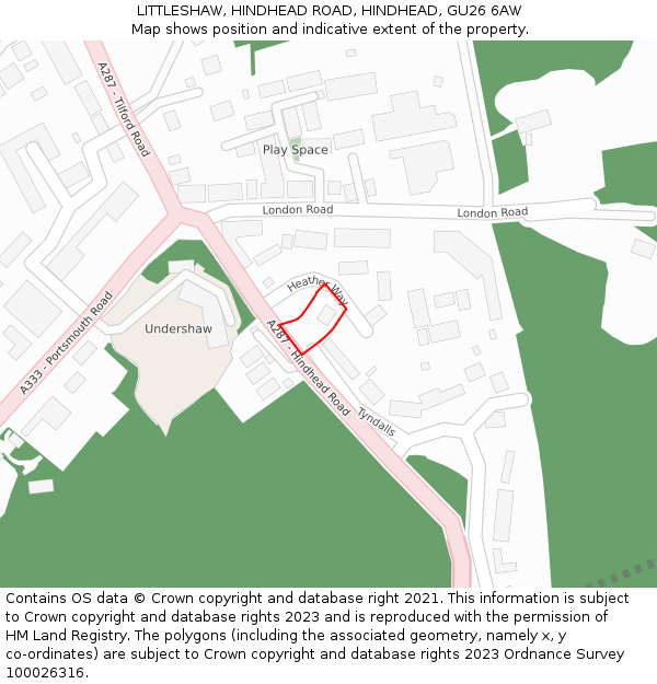 LITTLESHAW, HINDHEAD ROAD, HINDHEAD, GU26 6AW: Location map and indicative extent of plot