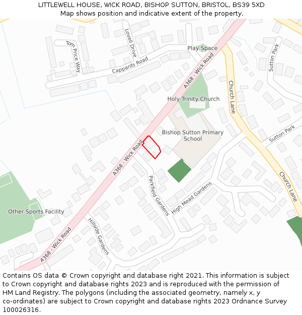LITTLEWELL HOUSE, WICK ROAD, BISHOP SUTTON, BRISTOL, BS39 5XD: Location map and indicative extent of plot