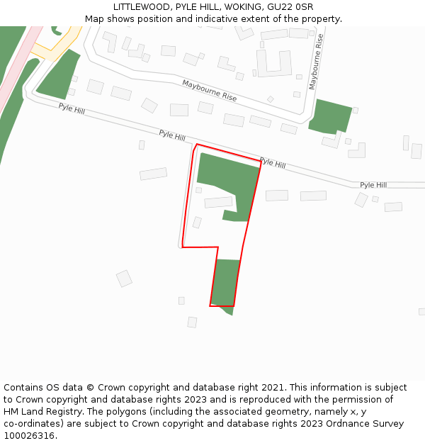 LITTLEWOOD, PYLE HILL, WOKING, GU22 0SR: Location map and indicative extent of plot