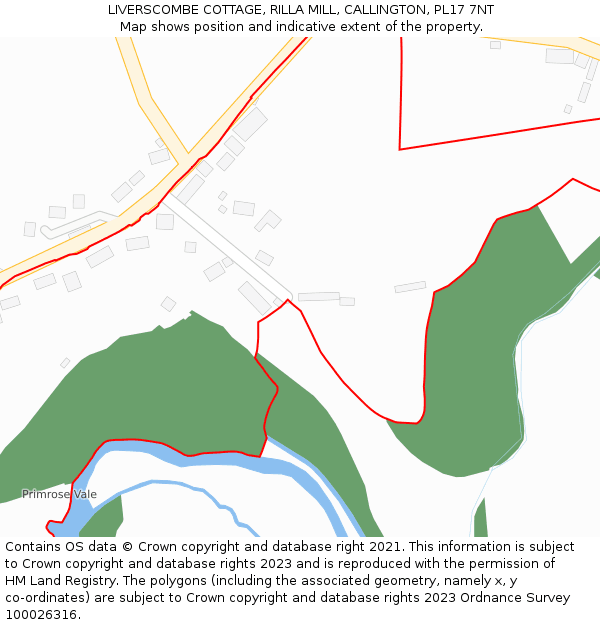 LIVERSCOMBE COTTAGE, RILLA MILL, CALLINGTON, PL17 7NT: Location map and indicative extent of plot