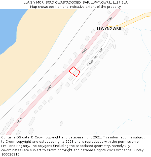 LLAIS Y MOR, STAD GWASTADGOED ISAF, LLWYNGWRIL, LL37 2LA: Location map and indicative extent of plot