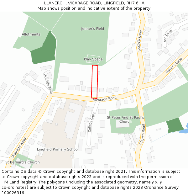 LLANERCH, VICARAGE ROAD, LINGFIELD, RH7 6HA: Location map and indicative extent of plot