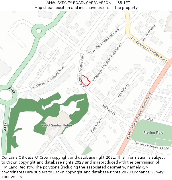 LLANW, SYDNEY ROAD, CAERNARFON, LL55 1ET: Location map and indicative extent of plot