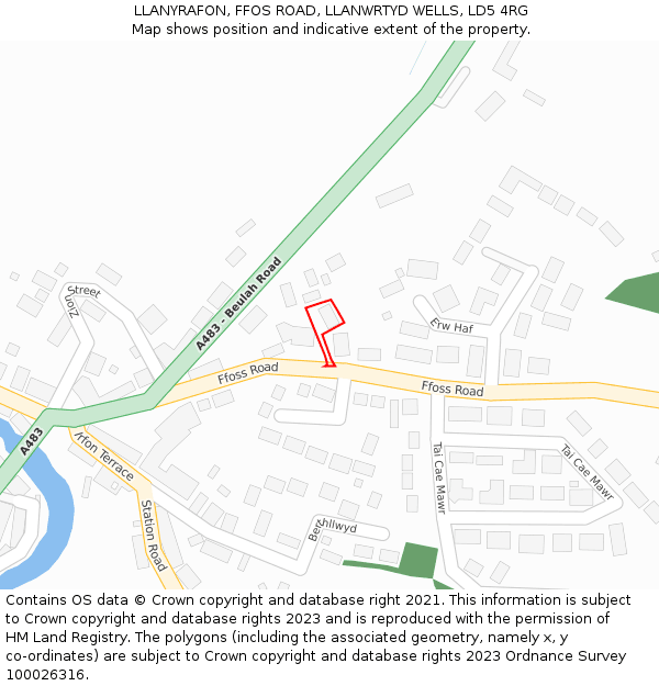 LLANYRAFON, FFOS ROAD, LLANWRTYD WELLS, LD5 4RG: Location map and indicative extent of plot