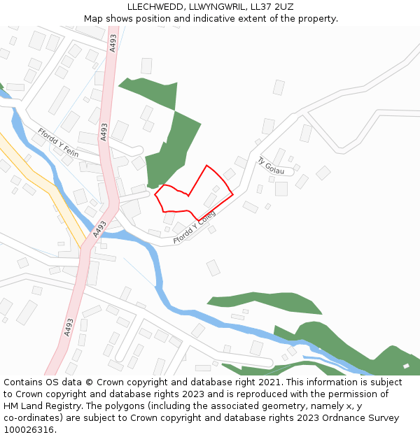 LLECHWEDD, LLWYNGWRIL, LL37 2UZ: Location map and indicative extent of plot
