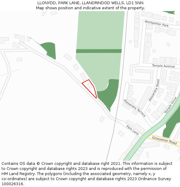 LLONYDD, PARK LANE, LLANDRINDOD WELLS, LD1 5NN: Location map and indicative extent of plot