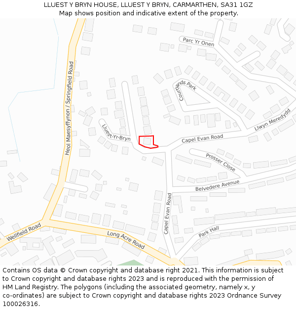 LLUEST Y BRYN HOUSE, LLUEST Y BRYN, CARMARTHEN, SA31 1GZ: Location map and indicative extent of plot