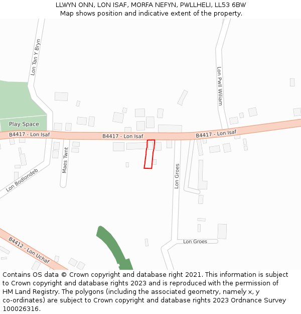 LLWYN ONN, LON ISAF, MORFA NEFYN, PWLLHELI, LL53 6BW: Location map and indicative extent of plot