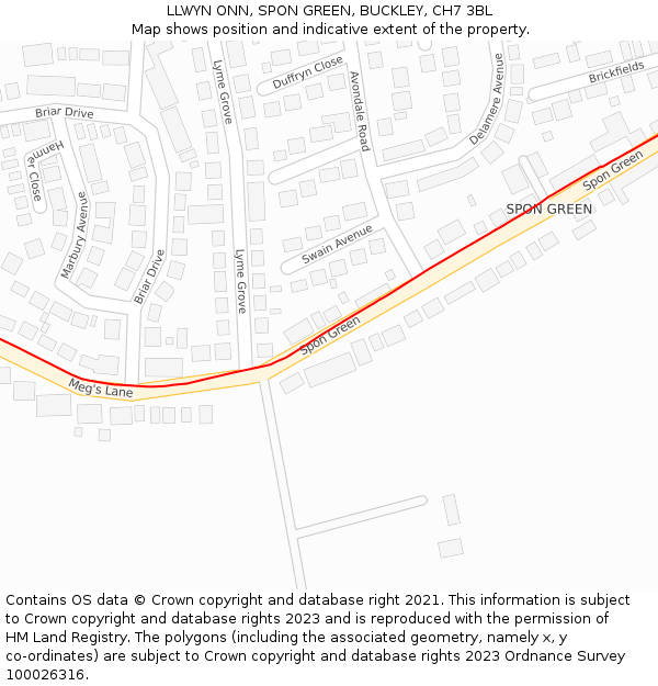 LLWYN ONN, SPON GREEN, BUCKLEY, CH7 3BL: Location map and indicative extent of plot