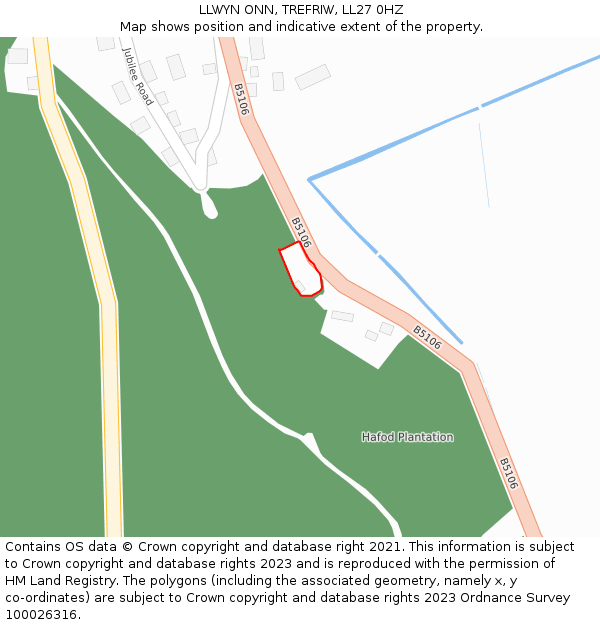 LLWYN ONN, TREFRIW, LL27 0HZ: Location map and indicative extent of plot