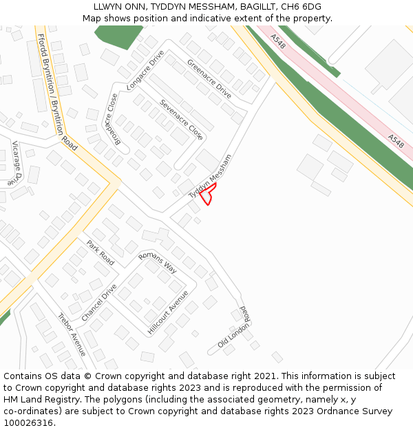 LLWYN ONN, TYDDYN MESSHAM, BAGILLT, CH6 6DG: Location map and indicative extent of plot