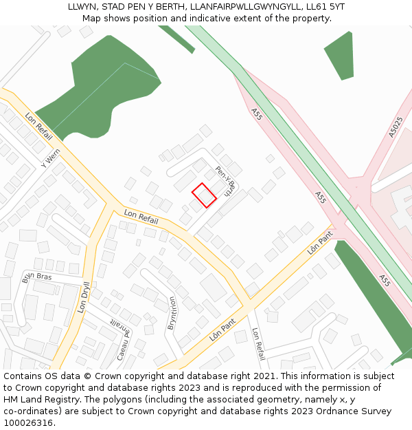 LLWYN, STAD PEN Y BERTH, LLANFAIRPWLLGWYNGYLL, LL61 5YT: Location map and indicative extent of plot
