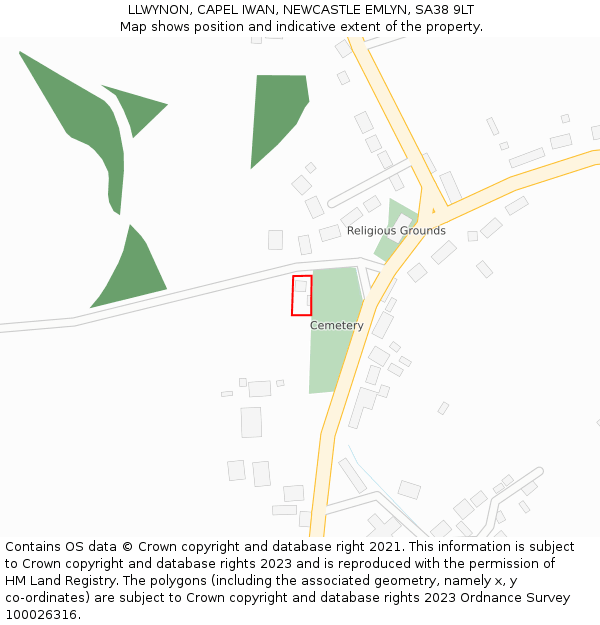 LLWYNON, CAPEL IWAN, NEWCASTLE EMLYN, SA38 9LT: Location map and indicative extent of plot