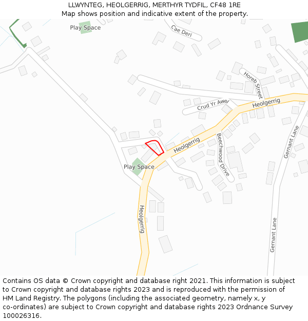 LLWYNTEG, HEOLGERRIG, MERTHYR TYDFIL, CF48 1RE: Location map and indicative extent of plot