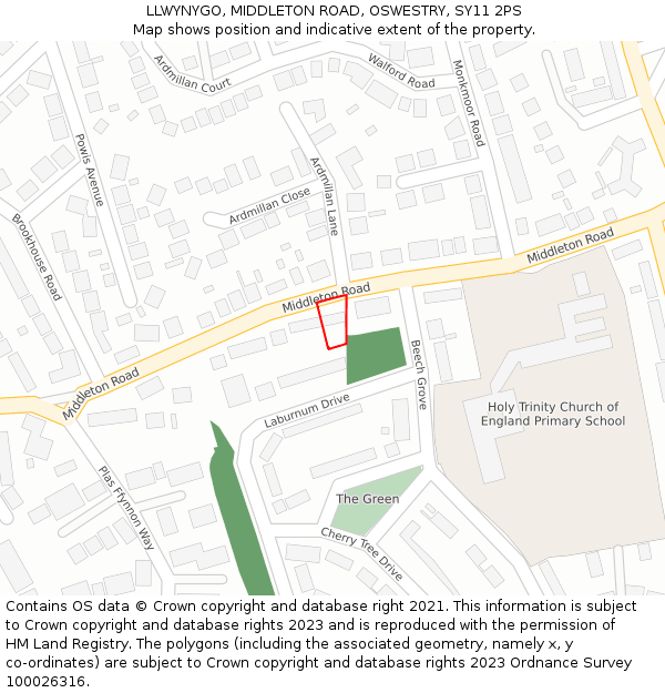 LLWYNYGO, MIDDLETON ROAD, OSWESTRY, SY11 2PS: Location map and indicative extent of plot