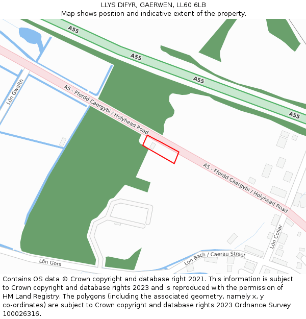 LLYS DIFYR, GAERWEN, LL60 6LB: Location map and indicative extent of plot