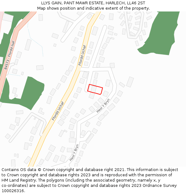 LLYS GAIN, PANT MAWR ESTATE, HARLECH, LL46 2ST: Location map and indicative extent of plot