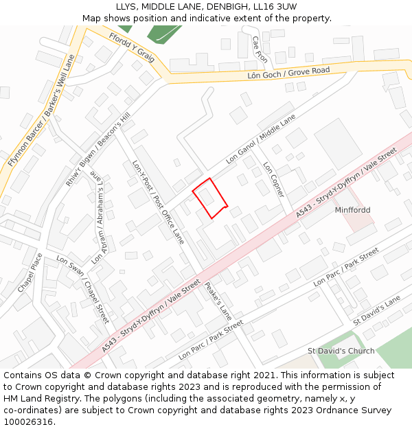 LLYS, MIDDLE LANE, DENBIGH, LL16 3UW: Location map and indicative extent of plot
