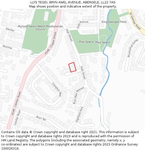 LLYS TEGID, BRYN AWEL AVENUE, ABERGELE, LL22 7AS: Location map and indicative extent of plot