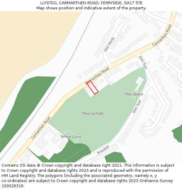 LLYSTEG, CARMARTHEN ROAD, FERRYSIDE, SA17 5TE: Location map and indicative extent of plot