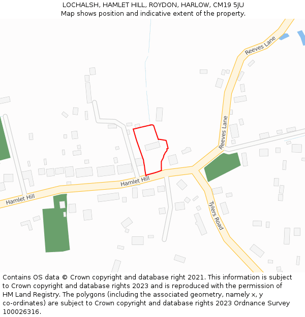 LOCHALSH, HAMLET HILL, ROYDON, HARLOW, CM19 5JU: Location map and indicative extent of plot