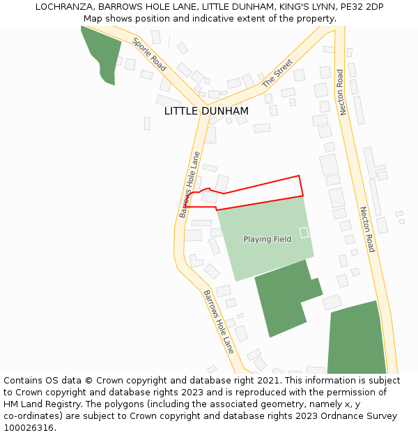 LOCHRANZA, BARROWS HOLE LANE, LITTLE DUNHAM, KING'S LYNN, PE32 2DP: Location map and indicative extent of plot