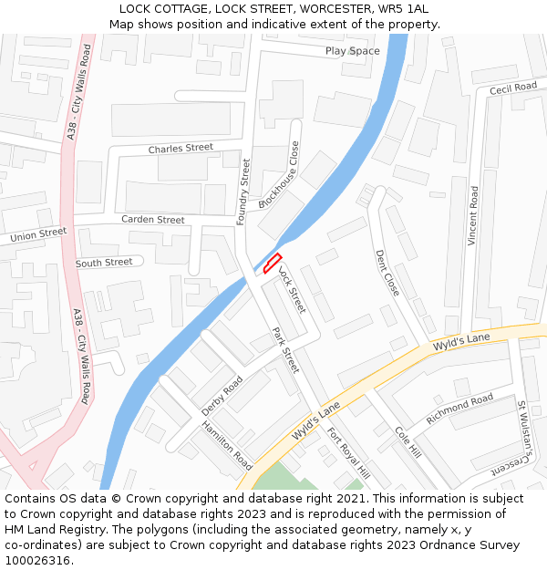 LOCK COTTAGE, LOCK STREET, WORCESTER, WR5 1AL: Location map and indicative extent of plot
