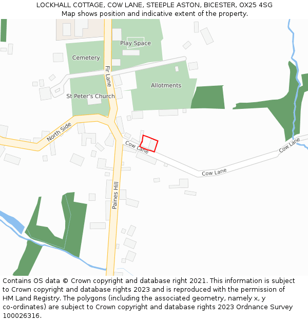 LOCKHALL COTTAGE, COW LANE, STEEPLE ASTON, BICESTER, OX25 4SG: Location map and indicative extent of plot