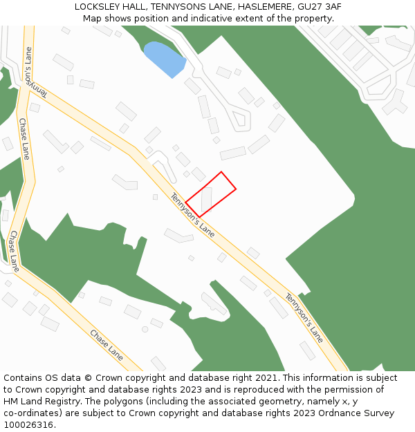LOCKSLEY HALL, TENNYSONS LANE, HASLEMERE, GU27 3AF: Location map and indicative extent of plot
