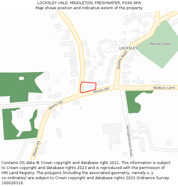 LOCKSLEY VALE, MIDDLETON, FRESHWATER, PO40 9PA: Location map and indicative extent of plot